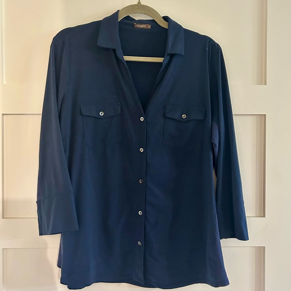 J.McLaughlin Women's size XL Navy Catalina Cloth Button Down Shirt